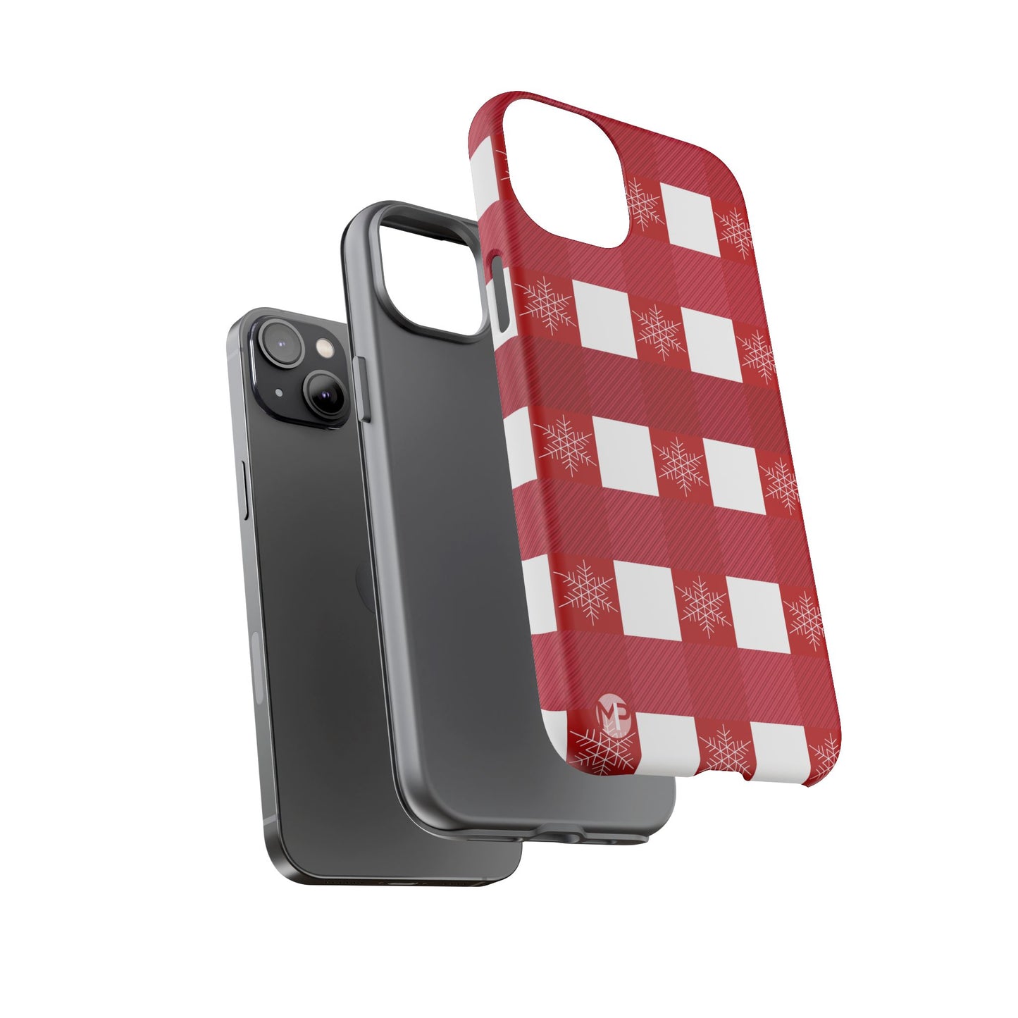 Holiday Red Buffalo Plaid Tough Phone Case — Snowflake Pattern