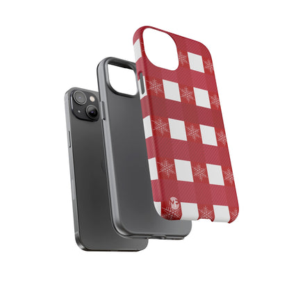 Holiday Red Buffalo Plaid Tough Phone Case — Snowflake Pattern
