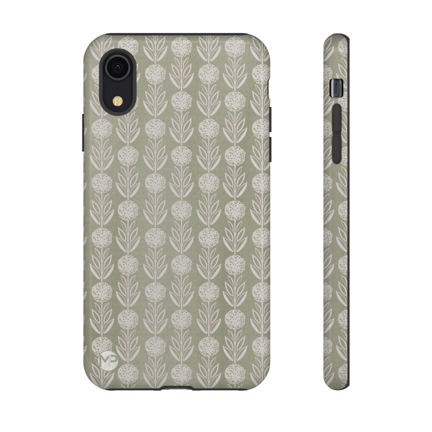 Sage Floral Stripe Tough Phone Case – Neutral Botanical Protective Cover