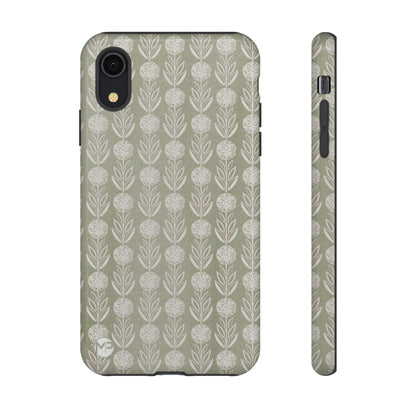 Sage Floral Stripe Tough Phone Case – Neutral Botanical Protective Cover