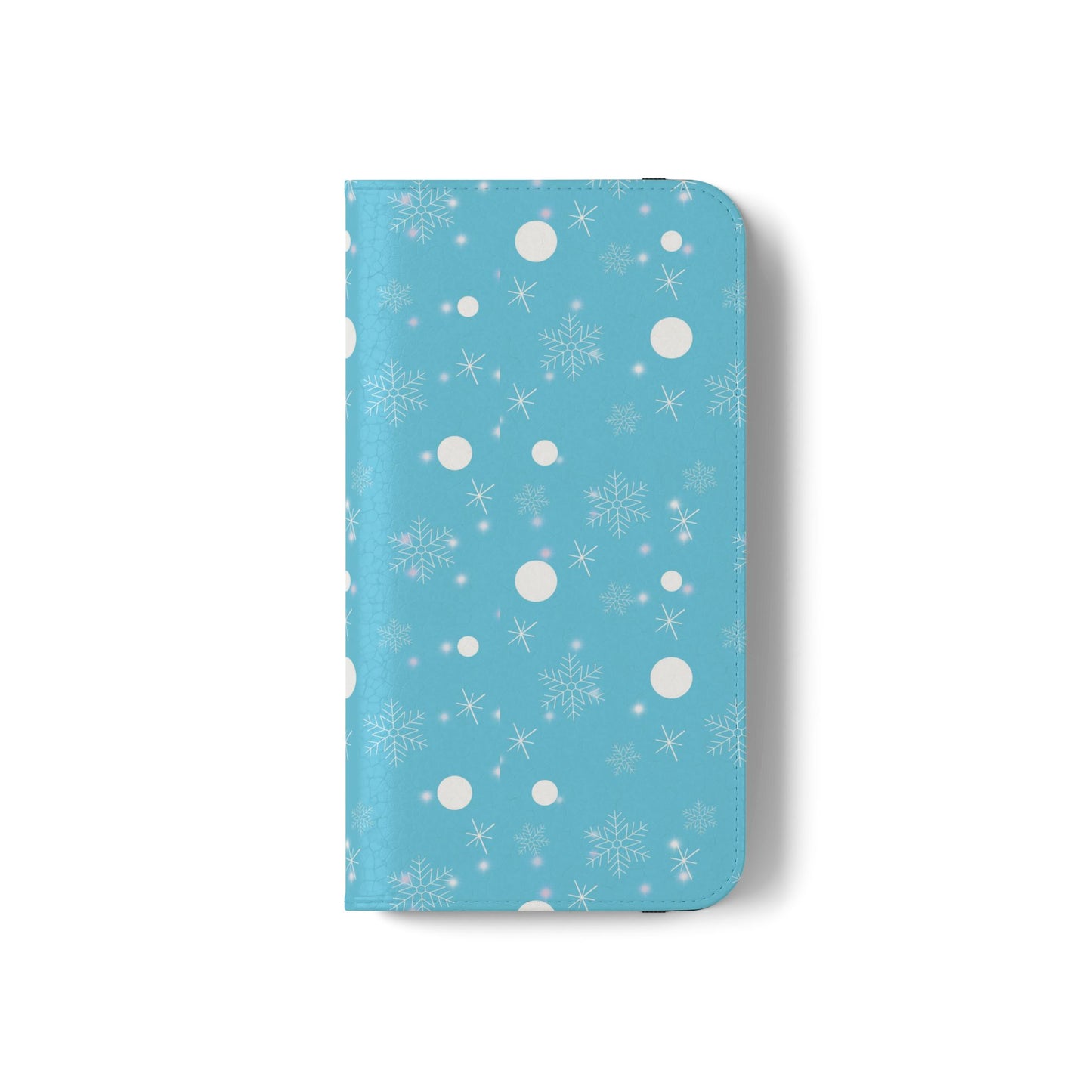 Snowflake Blue Flip Phone Case — Winter Pattern Wallet Case with Card Slots