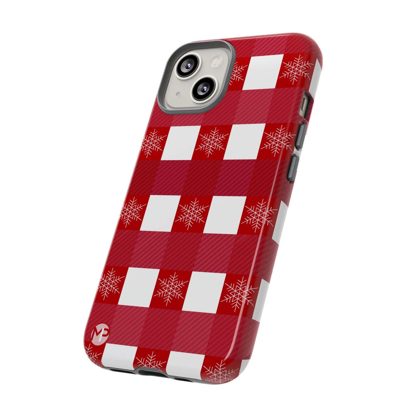 Holiday Red Buffalo Plaid Tough Phone Case — Snowflake Pattern