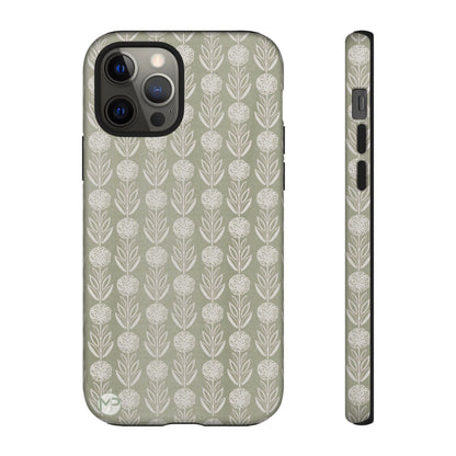 Sage Floral Stripe Tough Phone Case – Neutral Botanical Protective Cover