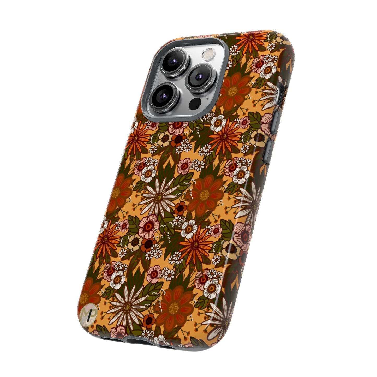 Retro Floral Tough Phone Case — 70s Boho Pattern, Protective iPhone Cover