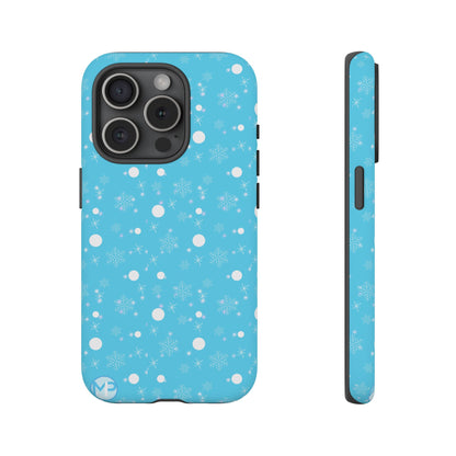 Snowflake Pattern Tough Phone Case — Blue Winter Snow Dots Protective Cover