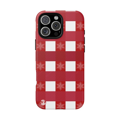 Holiday Red Buffalo Plaid Tough Phone Case — Snowflake Pattern