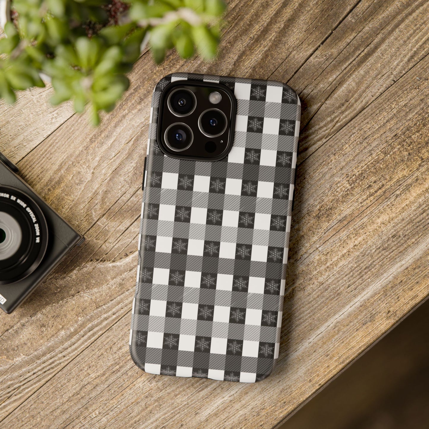 Buffalo Plaid Winter Phone Case — Black & White Checked Tough Case