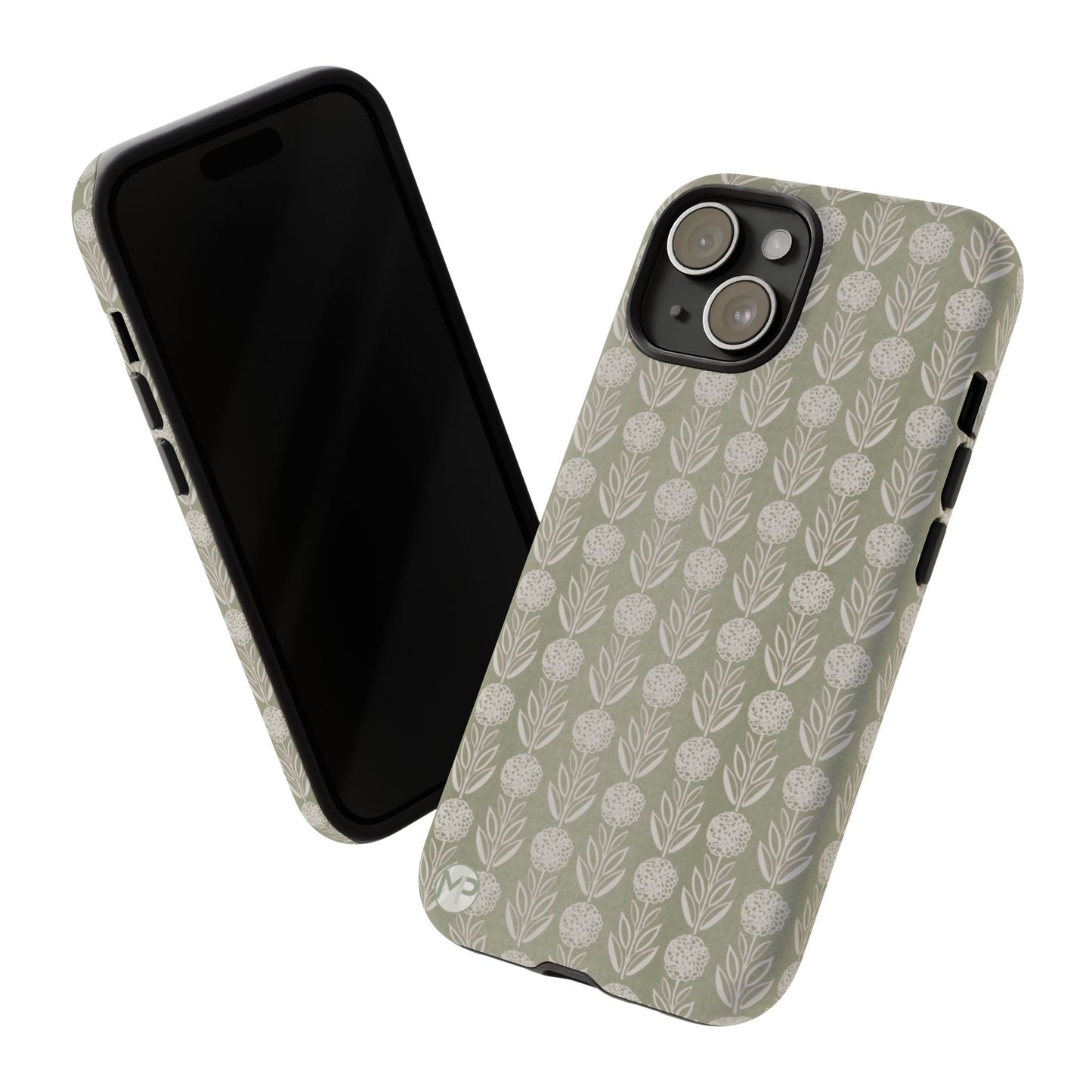Sage Floral Stripe Tough Phone Case – Neutral Botanical Protective Cover
