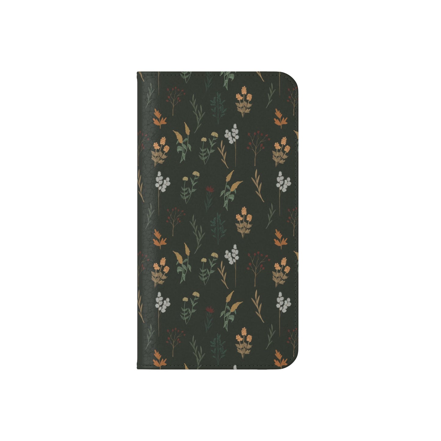 Botanical Floral Flip Phone Case — Dark Green Wallet Cover