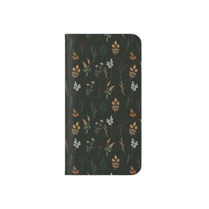 Botanical Floral Flip Phone Case — Dark Green Wallet Cover
