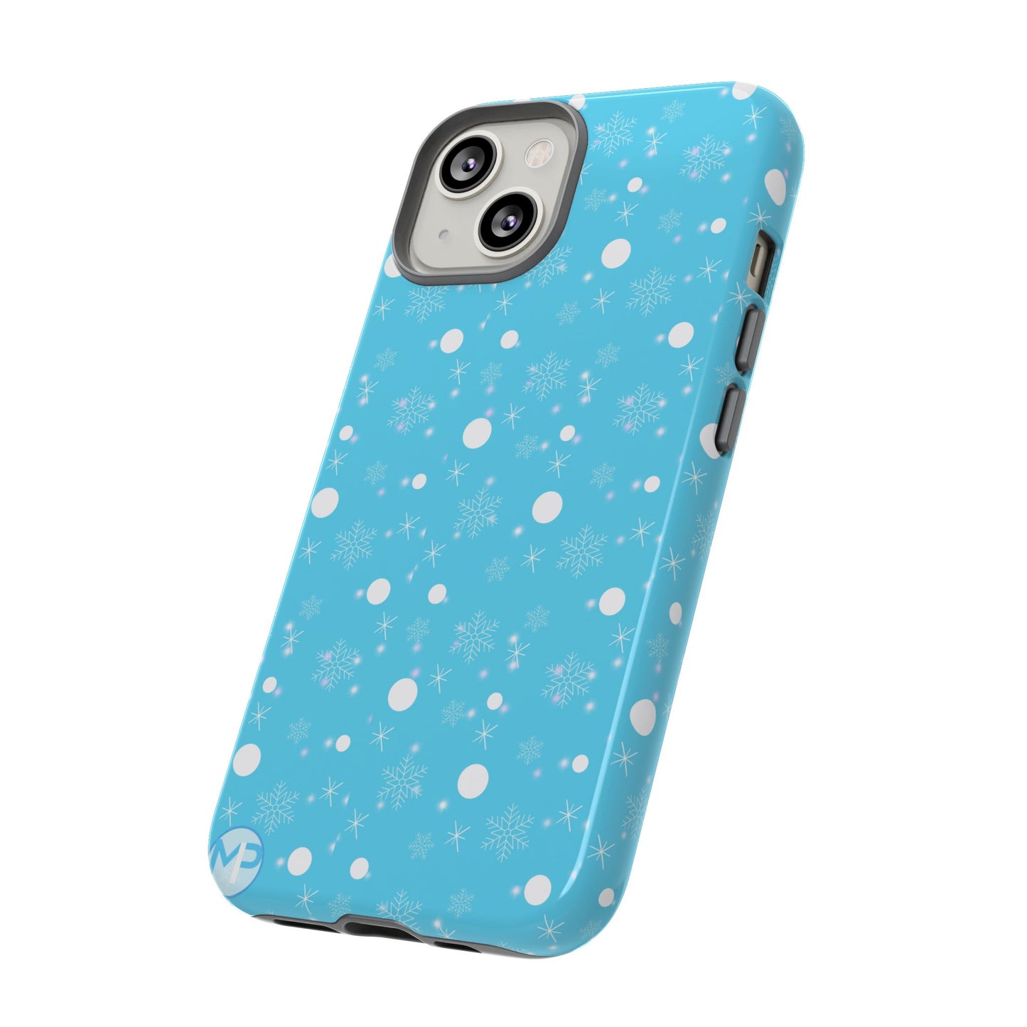 Snowflake Pattern Tough Phone Case — Blue Winter Snow Dots Protective Cover