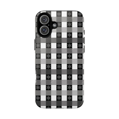 Buffalo Plaid Winter Phone Case — Black & White Checked Tough Case