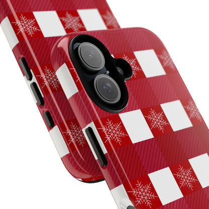 Holiday Red Buffalo Plaid Tough Phone Case — Snowflake Pattern