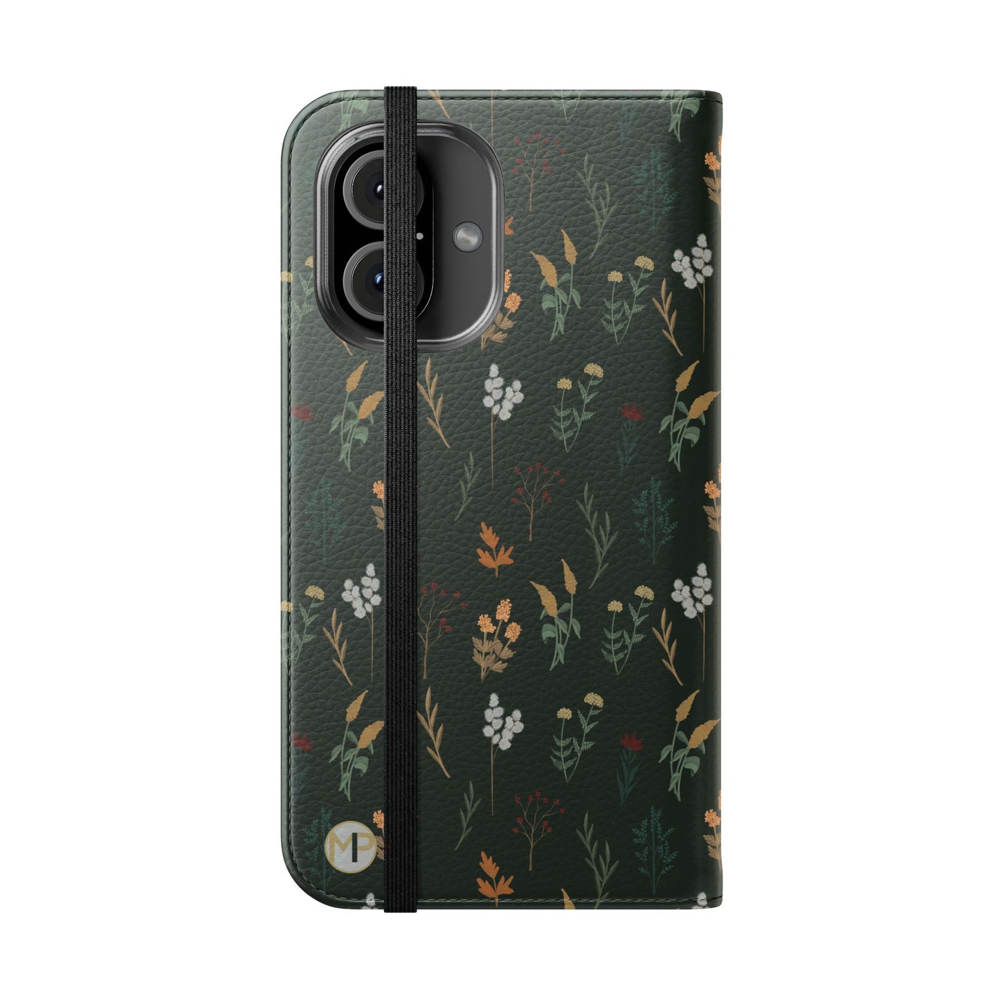 Botanical Floral Flip Phone Case — Dark Green Wallet Cover