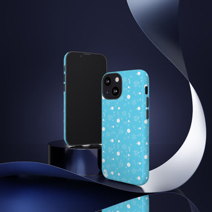 Snowflake Pattern Tough Phone Case — Blue Winter Snow Dots Protective Cover