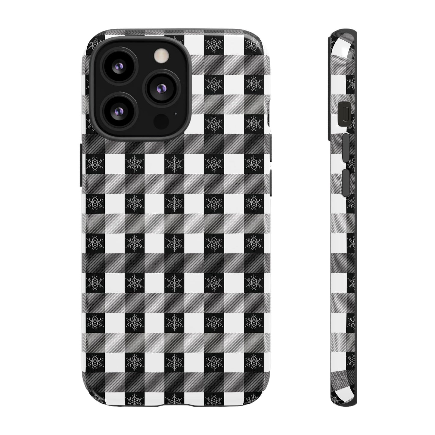 Buffalo Plaid Winter Phone Case — Black & White Checked Tough Case