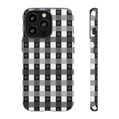 Buffalo Plaid Winter Phone Case — Black & White Checked Tough Case