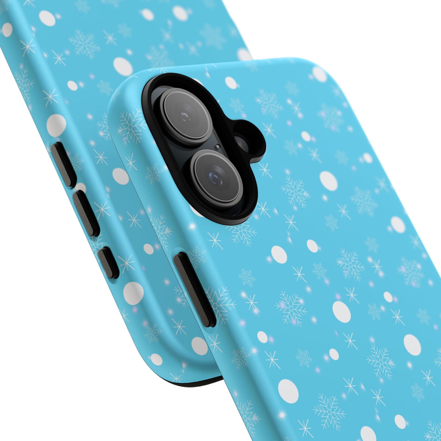 Snowflake Pattern Tough Phone Case — Blue Winter Snow Dots Protective Cover