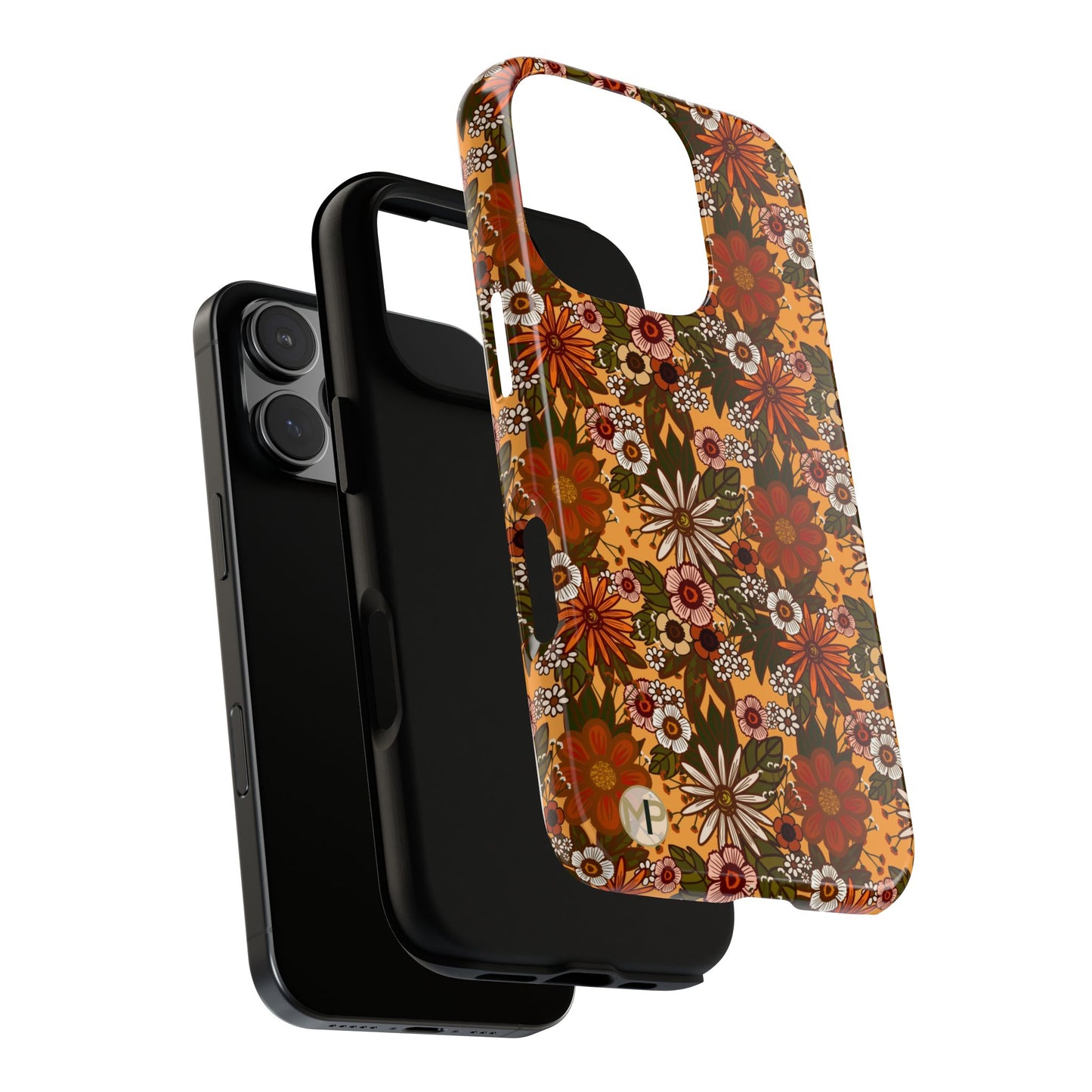 Retro Floral Tough Phone Case — 70s Boho Pattern, Protective iPhone Cover