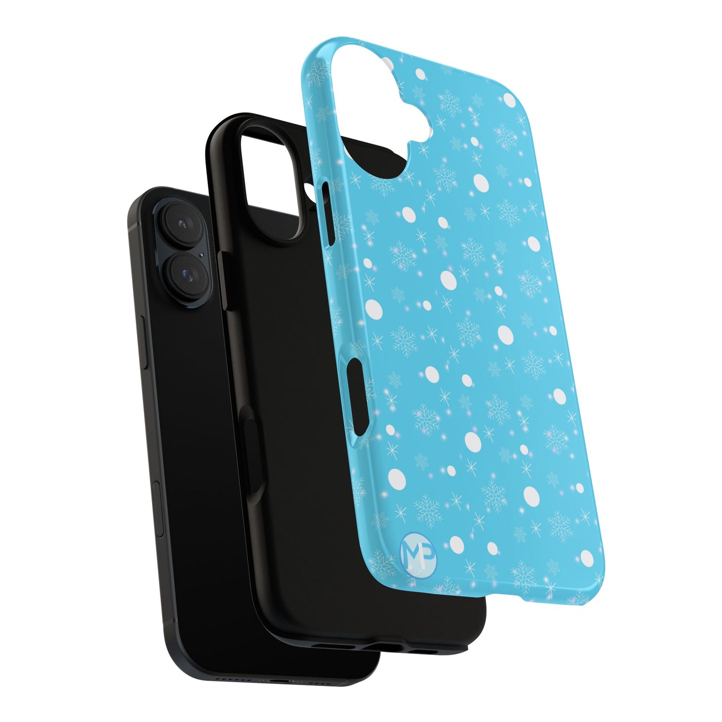 Snowflake Pattern Tough Phone Case — Blue Winter Snow Dots Protective Cover