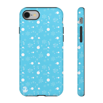 Snowflake Pattern Tough Phone Case — Blue Winter Snow Dots Protective Cover