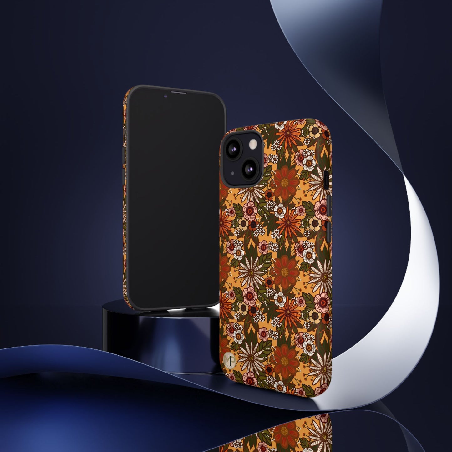 Retro Floral Tough Phone Case — 70s Boho Pattern, Protective iPhone Cover