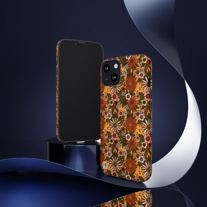 Retro Floral Tough Phone Case — 70s Boho Pattern, Protective iPhone Cover