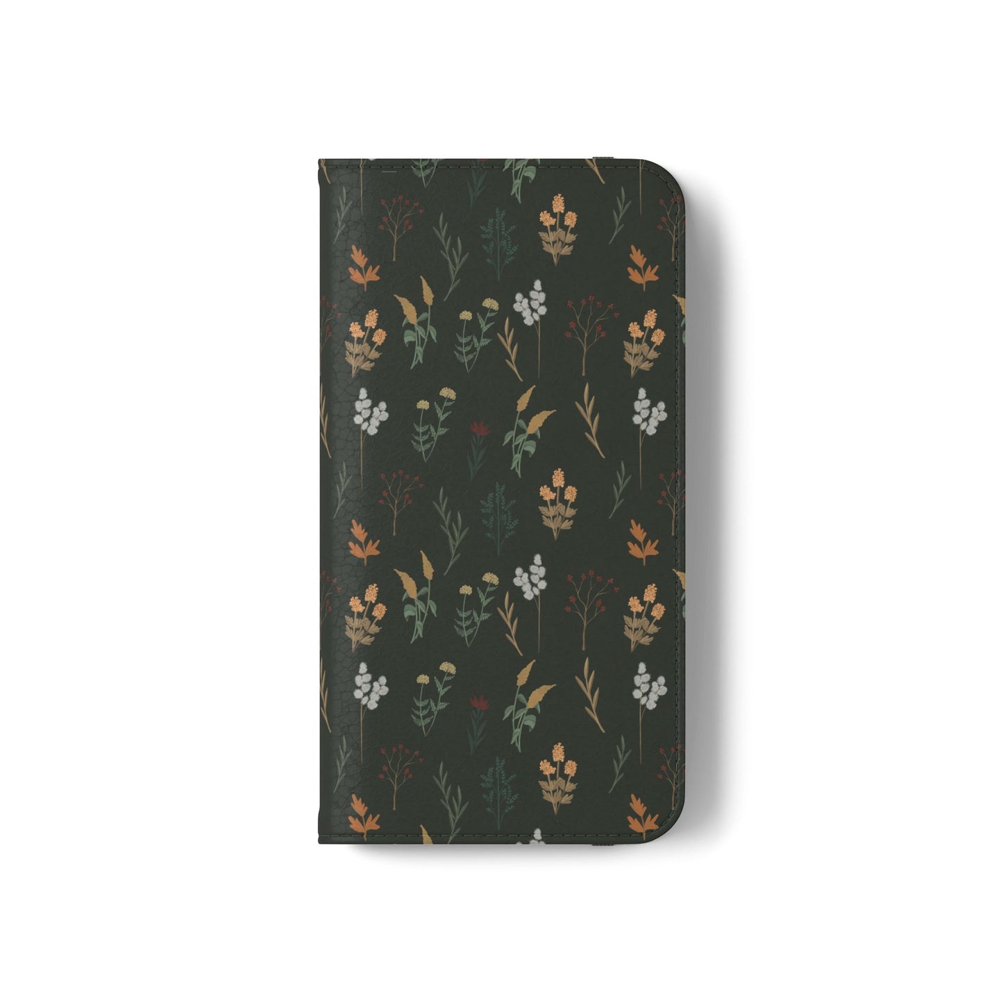 Botanical Floral Flip Phone Case — Dark Green Wallet Cover