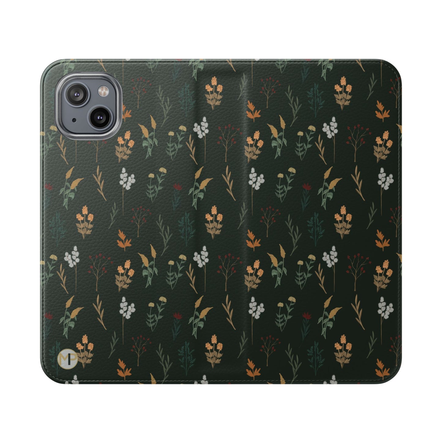 Botanical Floral Flip Phone Case — Dark Green Wallet Cover