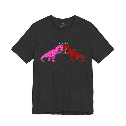T-Rex Love Graphic Tee — Pink & Red Dinosaur Kiss Shirt