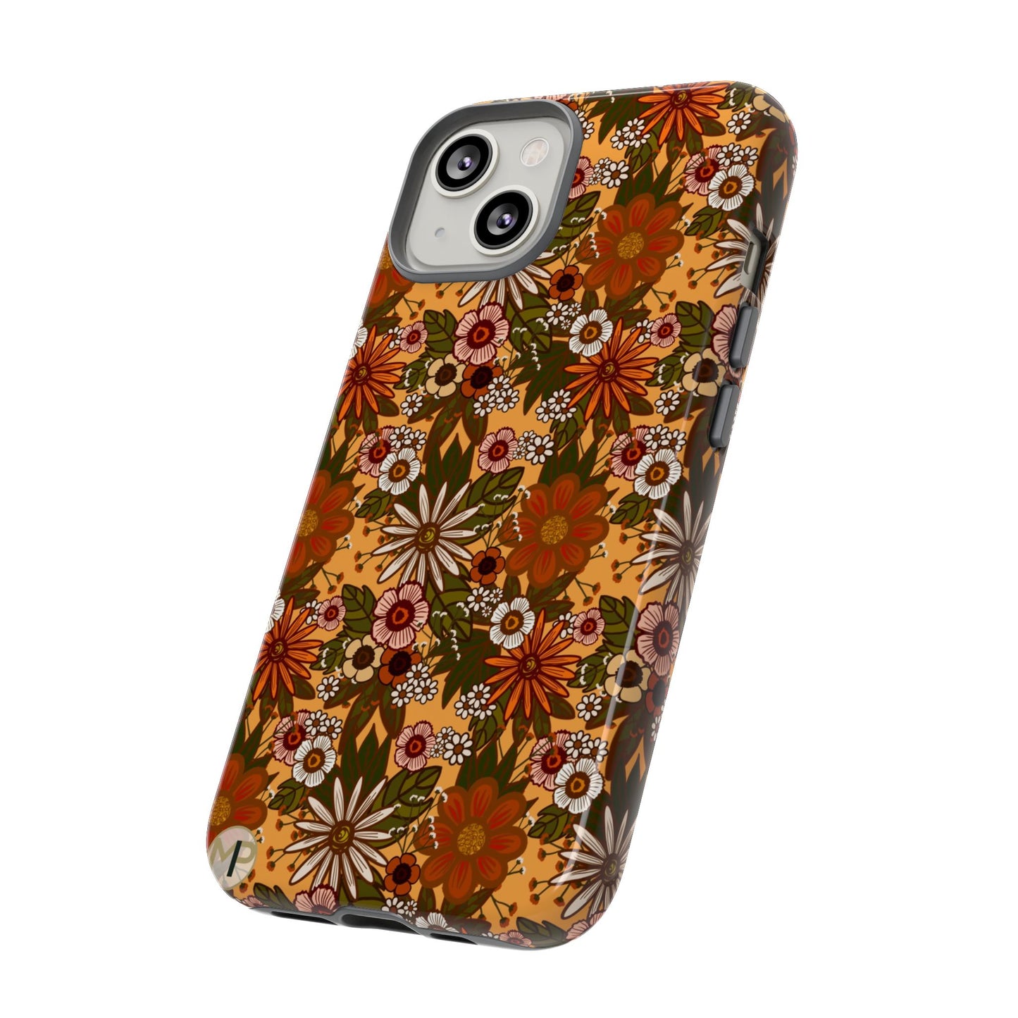 Retro Floral Tough Phone Case — 70s Boho Pattern, Protective iPhone Cover