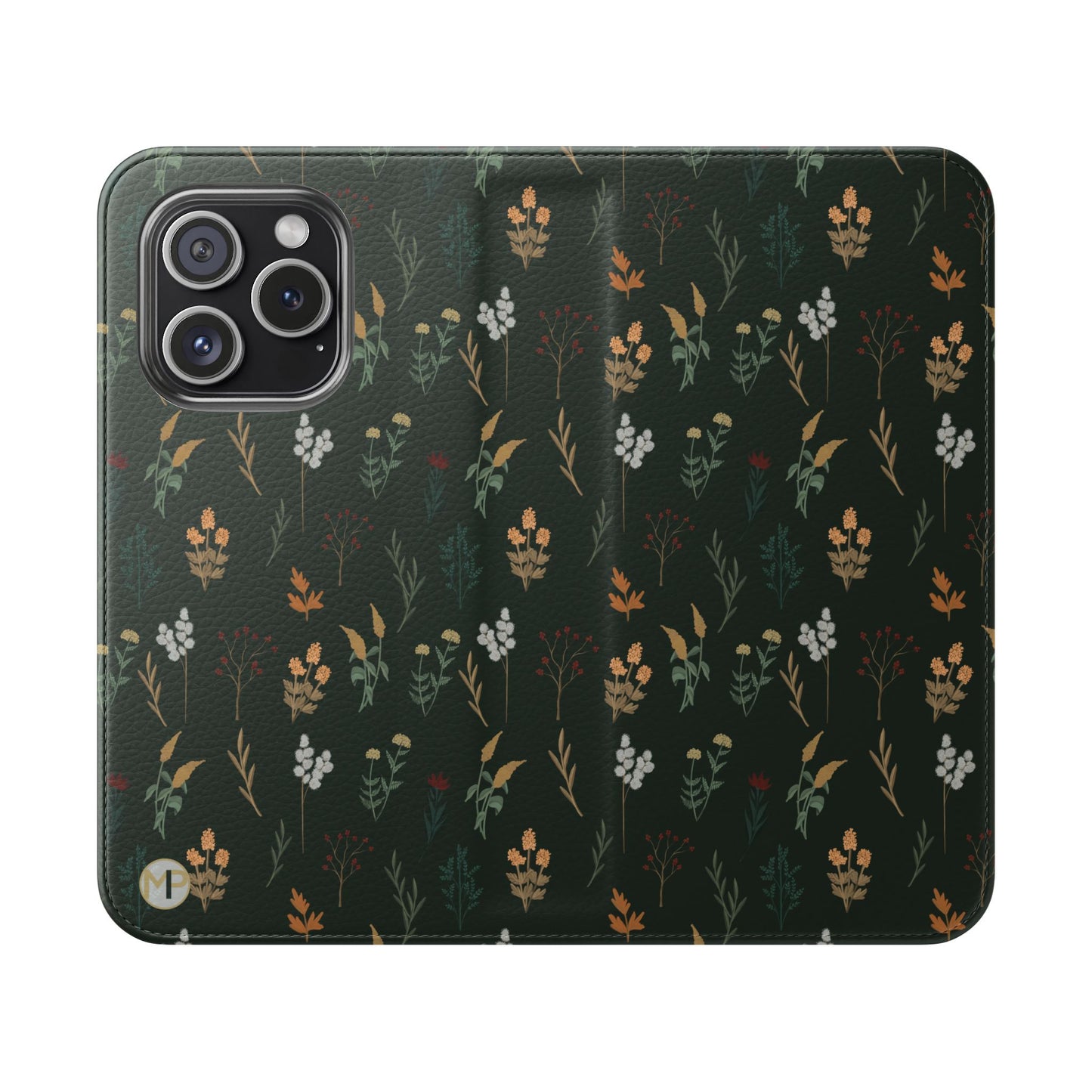 Botanical Floral Flip Phone Case — Dark Green Wallet Cover