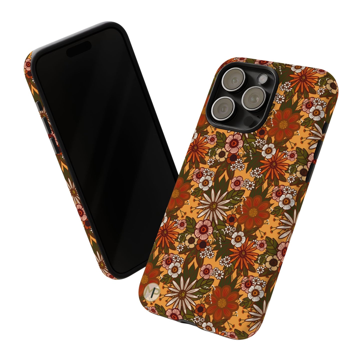 Retro Floral Tough Phone Case — 70s Boho Pattern, Protective iPhone Cover