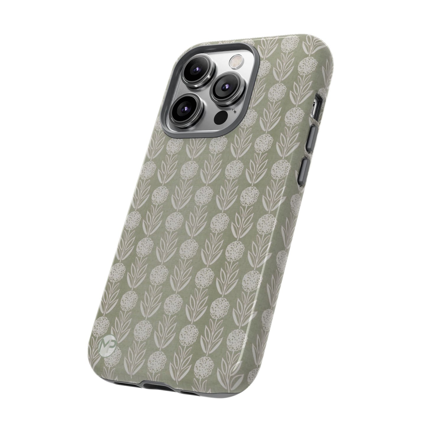 Sage Floral Stripe Tough Phone Case – Neutral Botanical Protective Cover