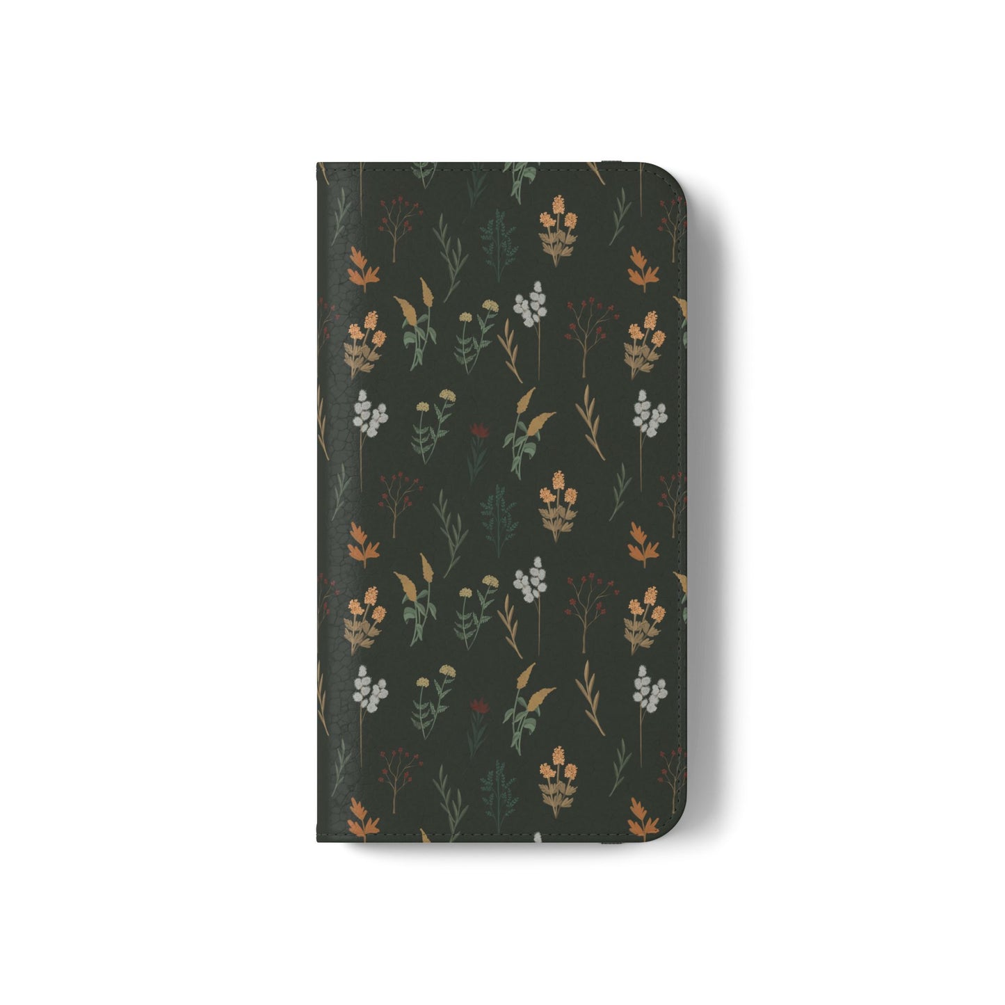 Botanical Floral Flip Phone Case — Dark Green Wallet Cover