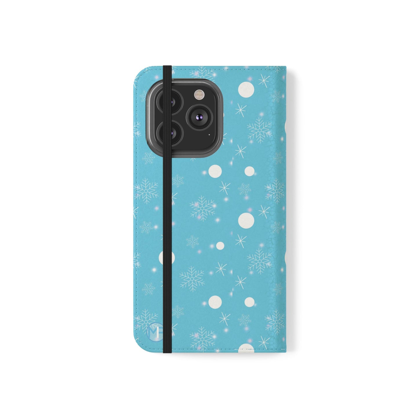 Snowflake Blue Flip Phone Case — Winter Pattern Wallet Case with Card Slots