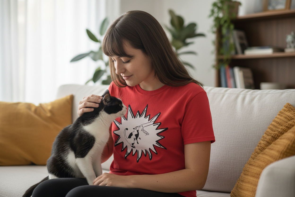 Cat 'Boop' T-Shirt — Minimalist Kissing Cat Graphic Tee