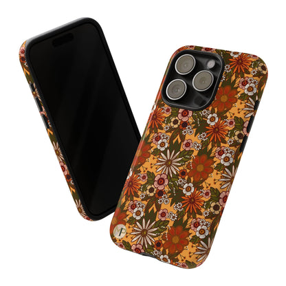Retro Floral Tough Phone Case — 70s Boho Pattern, Protective iPhone Cover