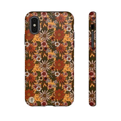 Retro Floral Tough Phone Case — 70s Boho Pattern, Protective iPhone Cover