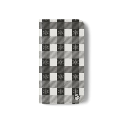 Black Buffalo Check Flip Phone Case — Plaid Wallet Flip Case with Card Slots