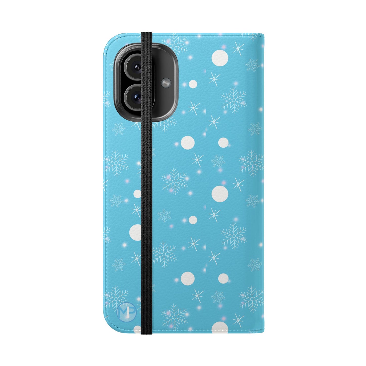 Snowflake Blue Flip Phone Case — Winter Pattern Wallet Case with Card Slots