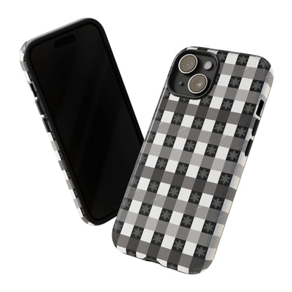Buffalo Plaid Winter Phone Case — Black & White Checked Tough Case