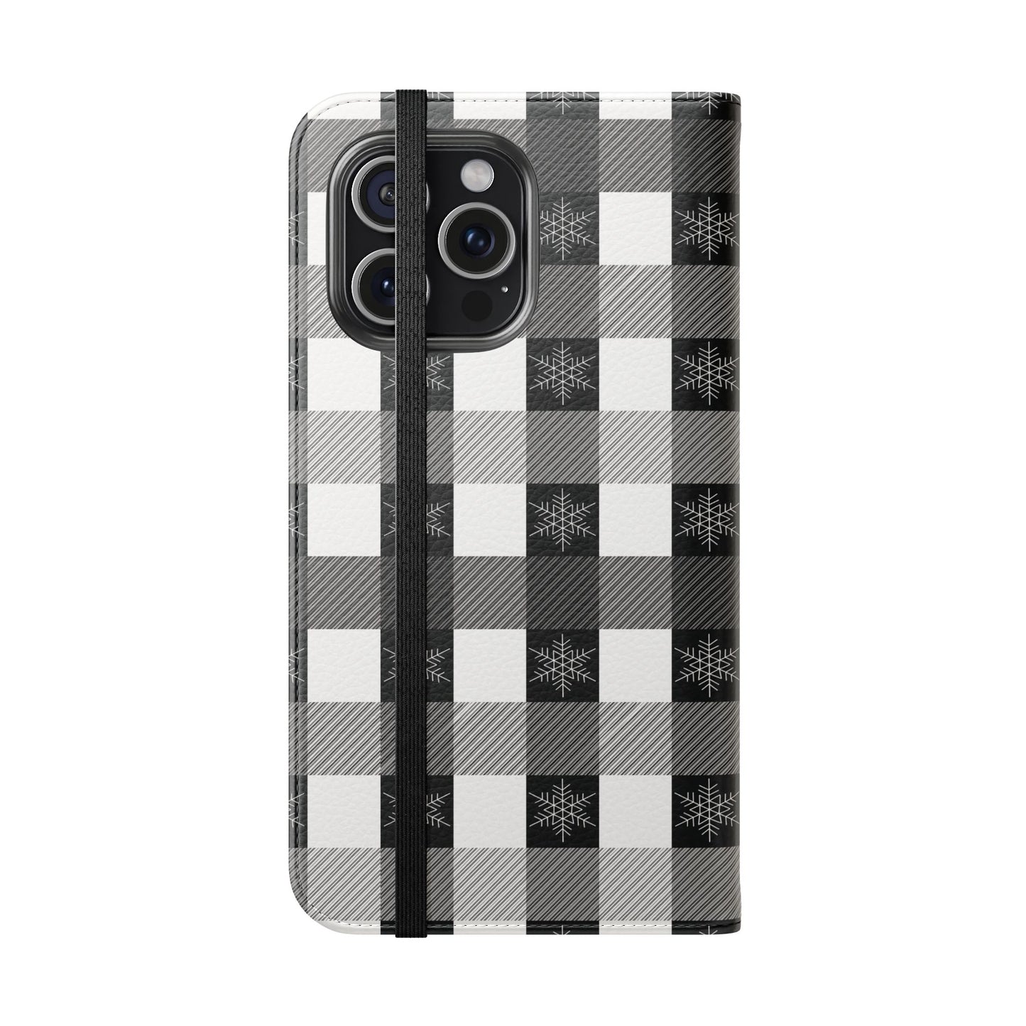 Black Buffalo Check Flip Phone Case — Plaid Wallet Flip Case with Card Slots