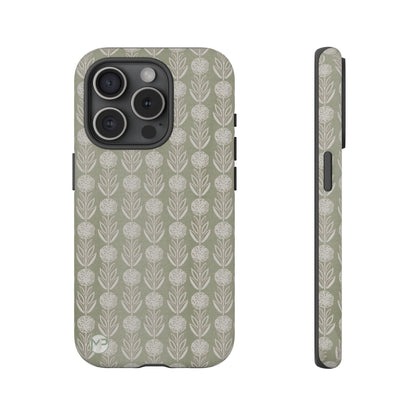 Sage Floral Stripe Tough Phone Case – Neutral Botanical Protective Cover