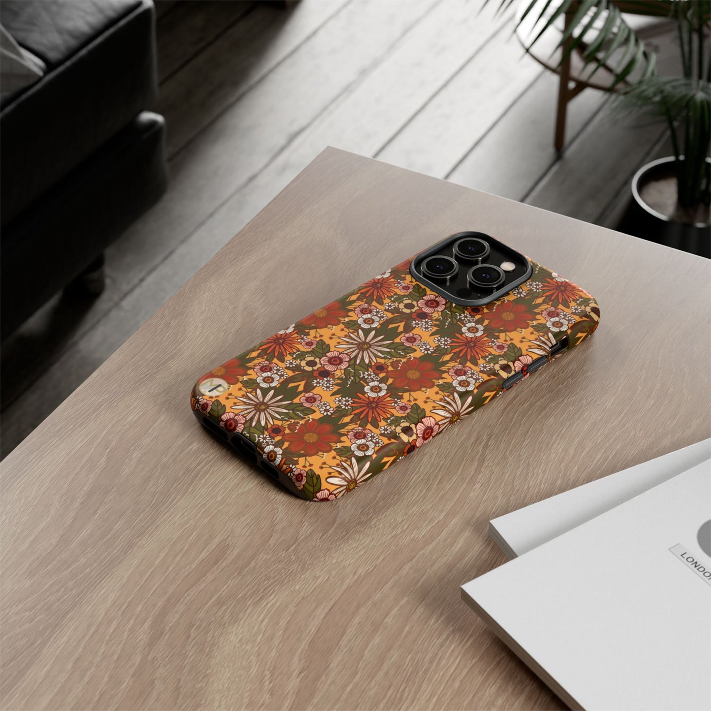 Retro Floral Tough Phone Case — 70s Boho Pattern, Protective iPhone Cover
