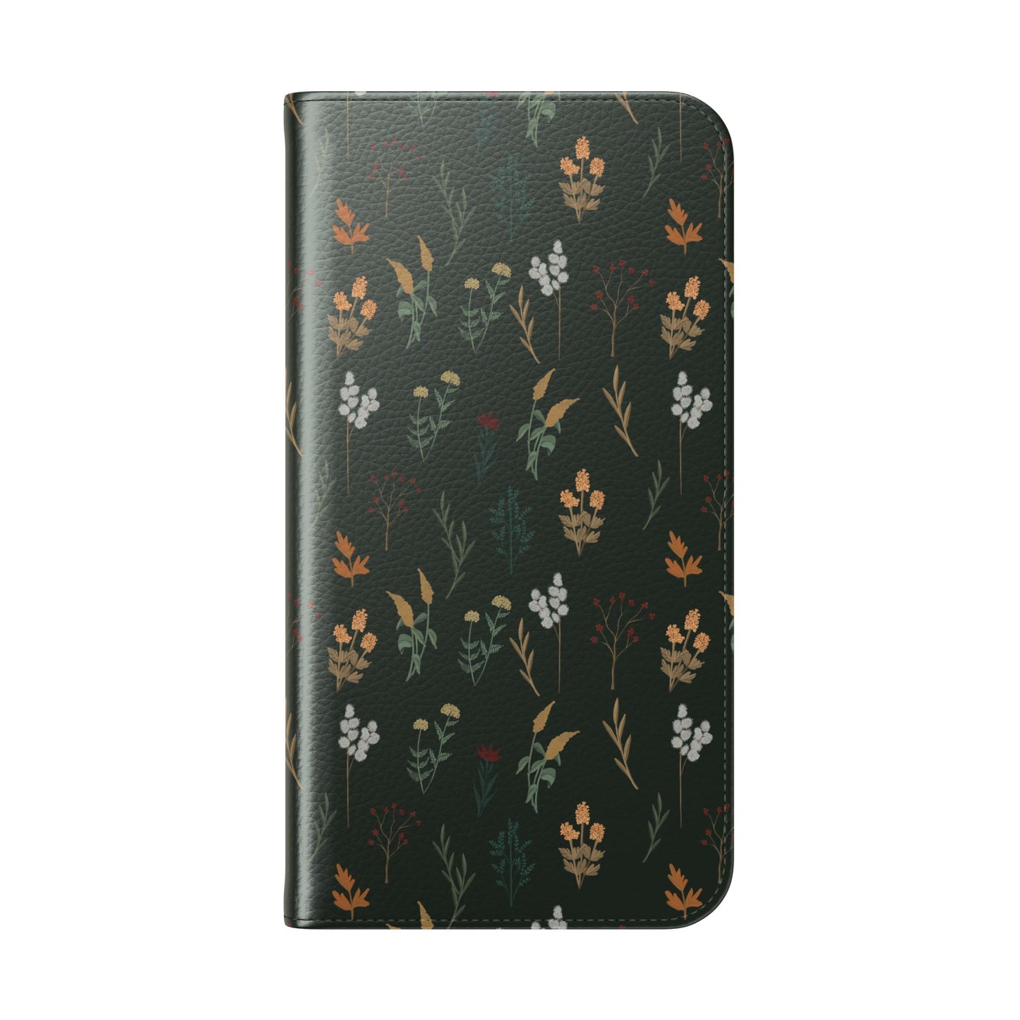 Botanical Floral Flip Phone Case — Dark Green Wallet Cover