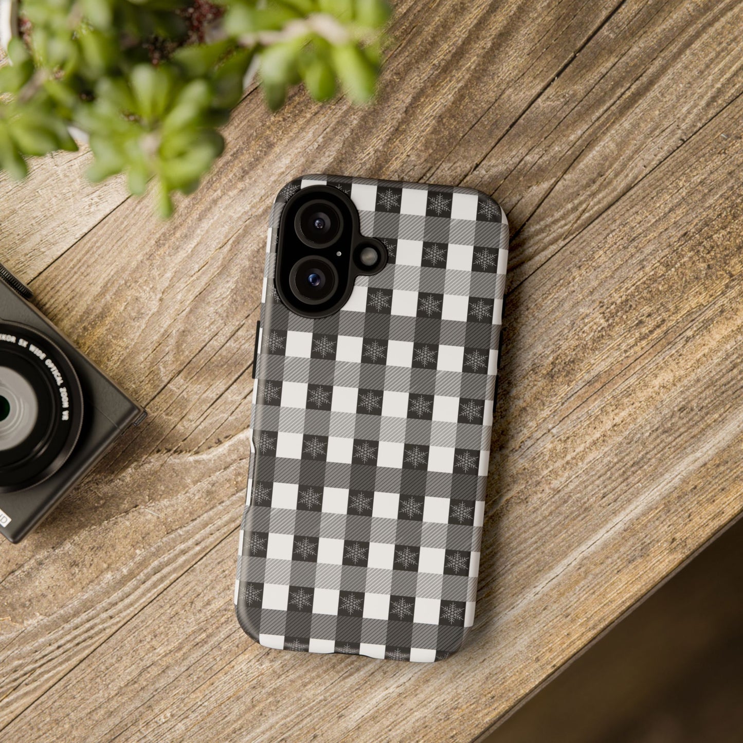 Buffalo Plaid Winter Phone Case — Black & White Checked Tough Case