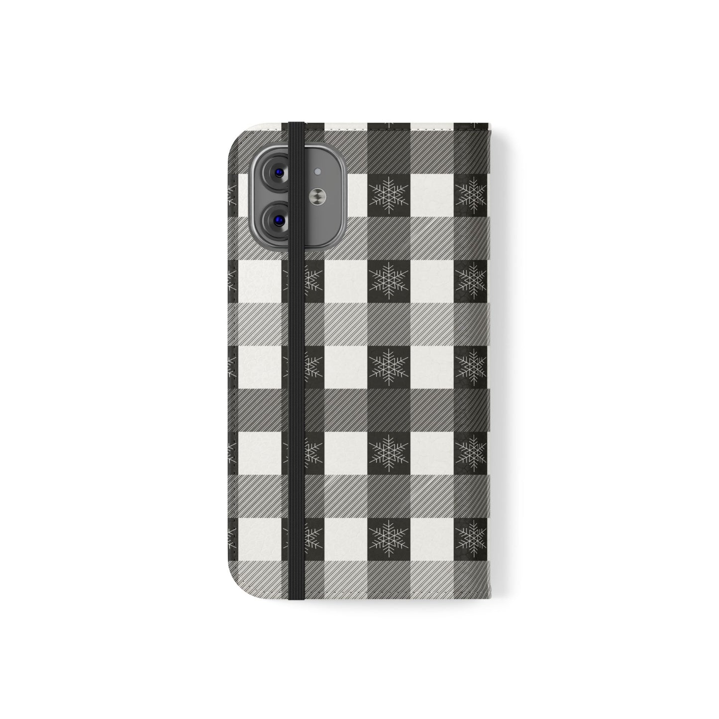 Black Buffalo Check Flip Phone Case — Plaid Wallet Flip Case with Card Slots