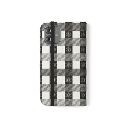 Black Buffalo Check Flip Phone Case — Plaid Wallet Flip Case with Card Slots