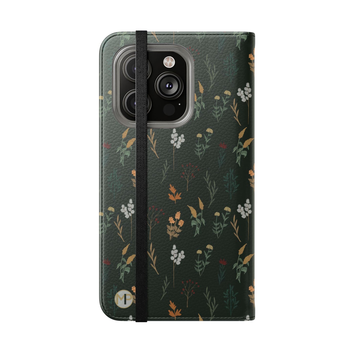 Botanical Floral Flip Phone Case — Dark Green Wallet Cover